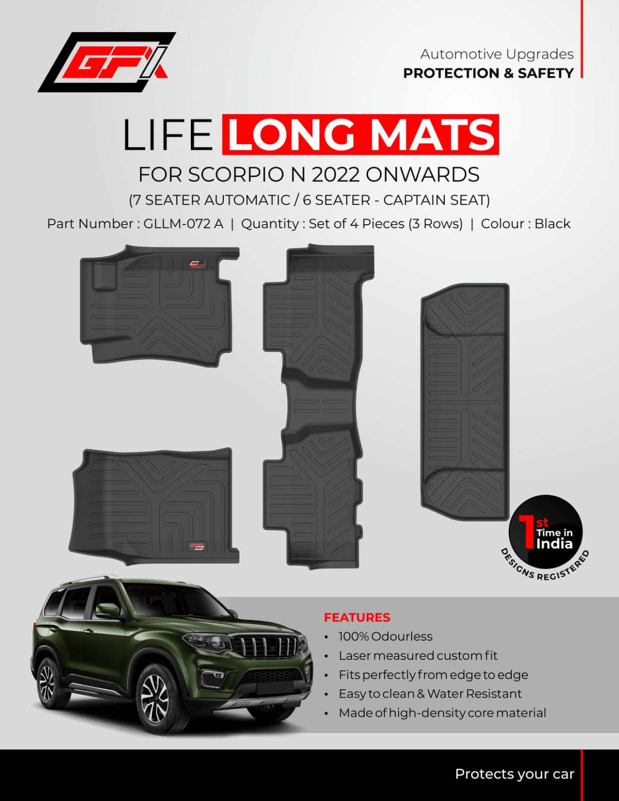 GFX Mahindra Scorpio N 2022 Onwards Life Long TPV Floor Mats - Image 8