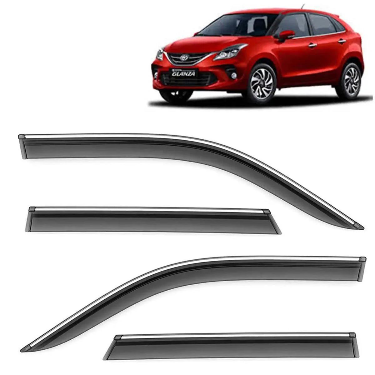 Galio Car Door Wind Visor with Silver Line For Toyota Glanza (2019 onwards)(Set of 4 pcs)