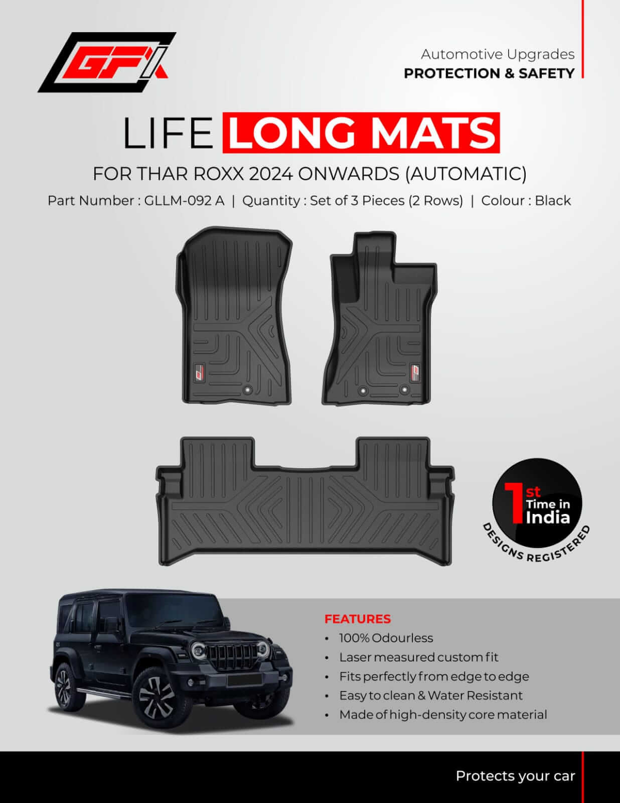GFX Life Long Floor Mats For Mahindra Thar Roxx 2024 Onwards - Image 7