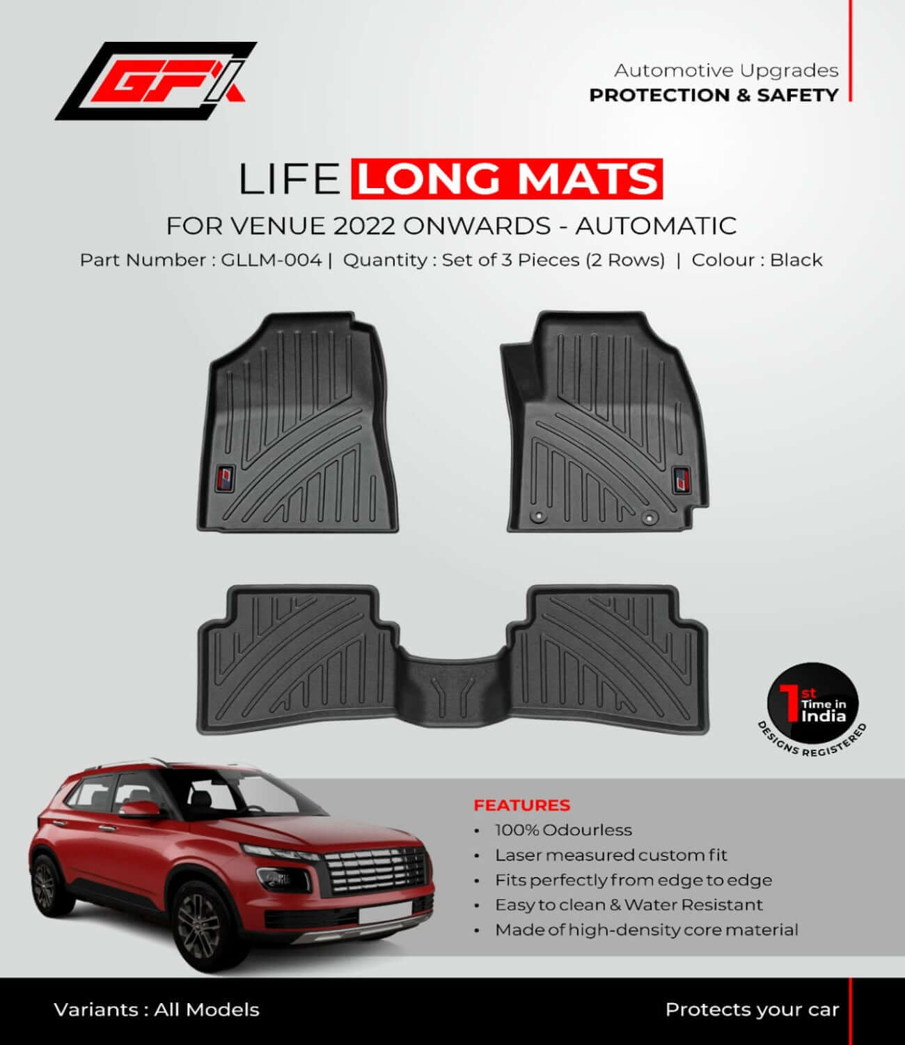 GFX Hyundai Venue 2019 Onwards LLM Life Long TPV Mats - Image 9